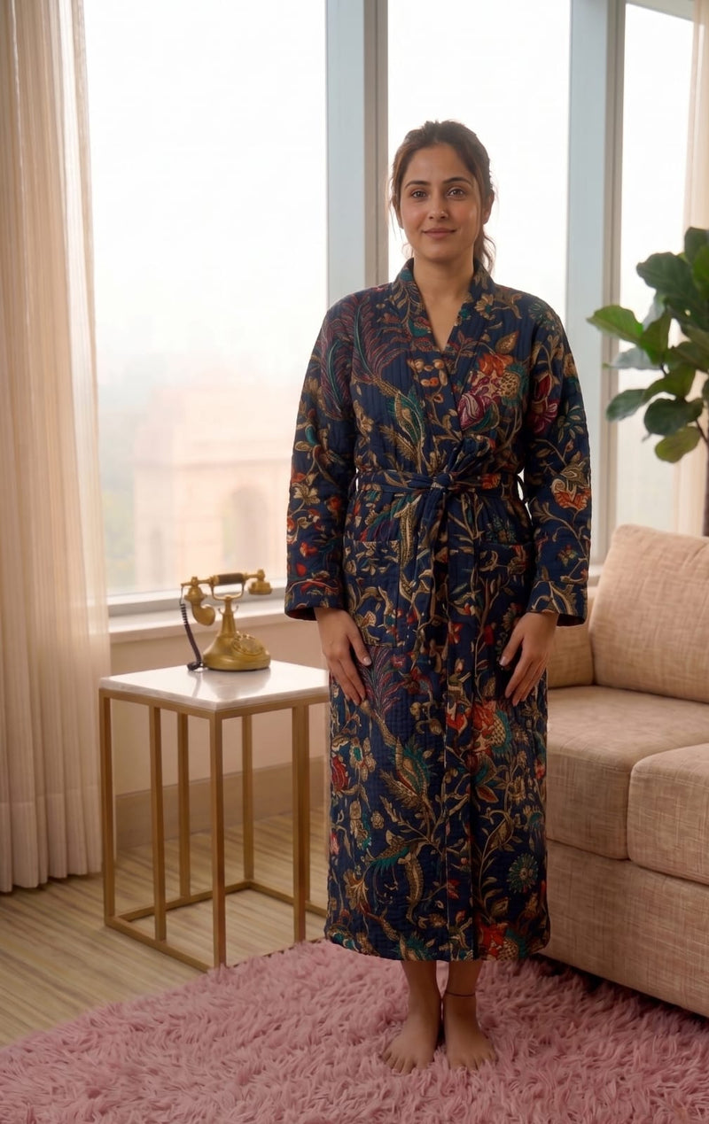 Signature Waffle Bathrobe- Navy Blue
