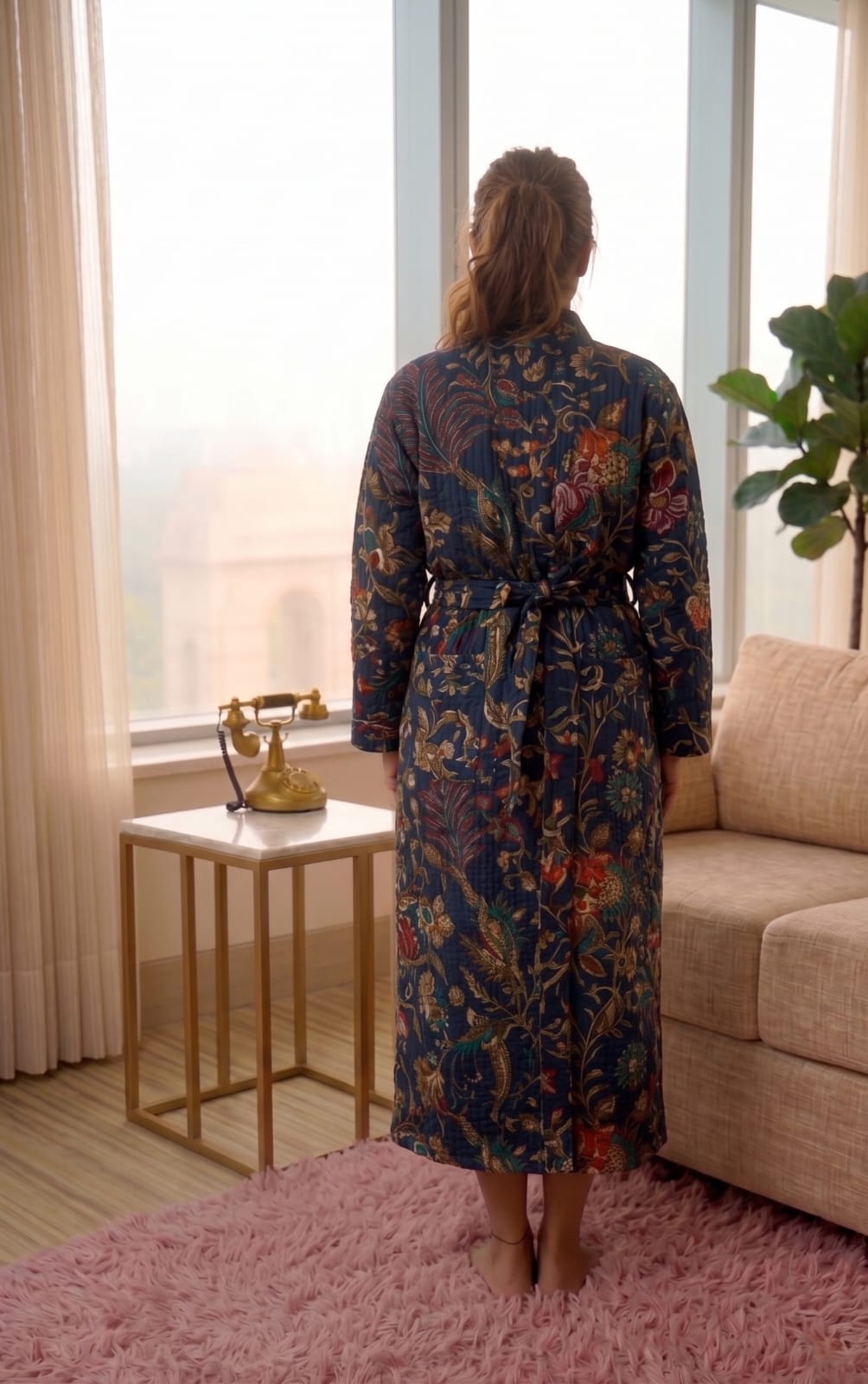 Signature Waffle Bathrobe- Navy Blue