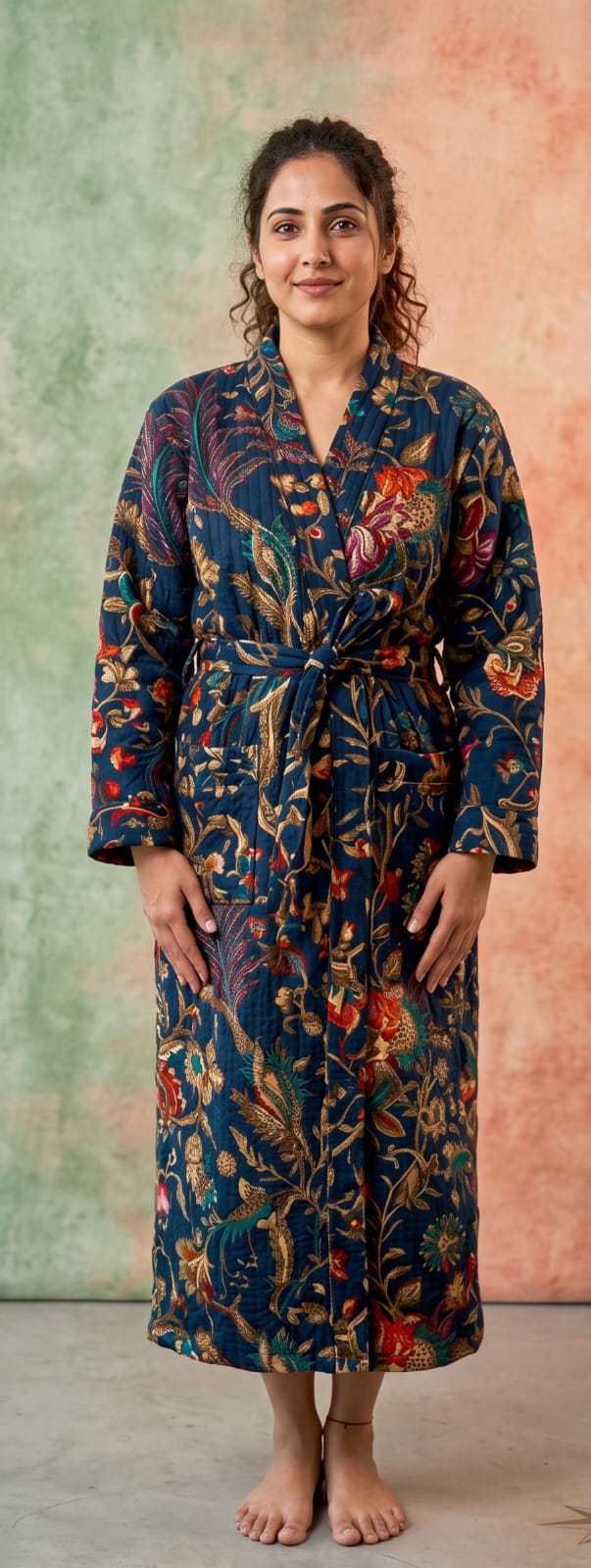 Signature Waffle Bathrobe- Navy Blue