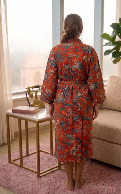 Signature Waffle Bathrobe- Red