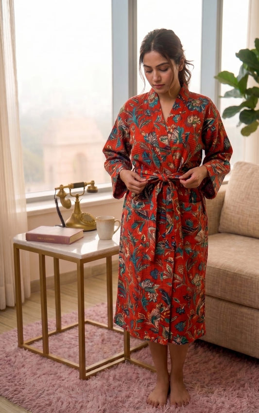 Signature Waffle Bathrobe- Red