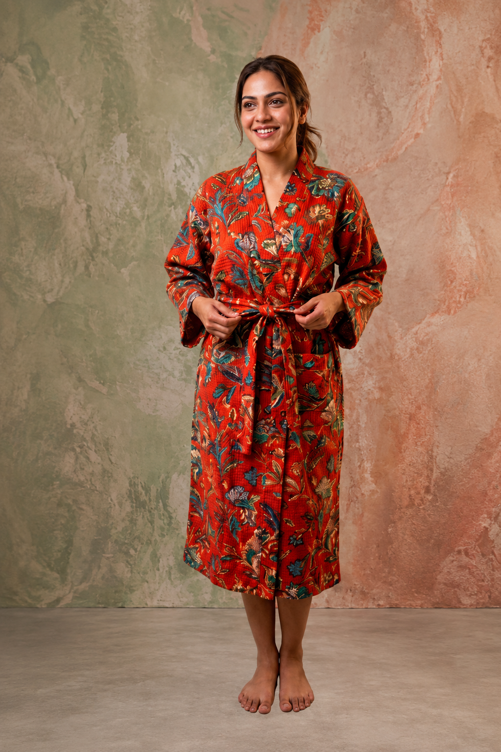 Signature Waffle Bathrobe- Red