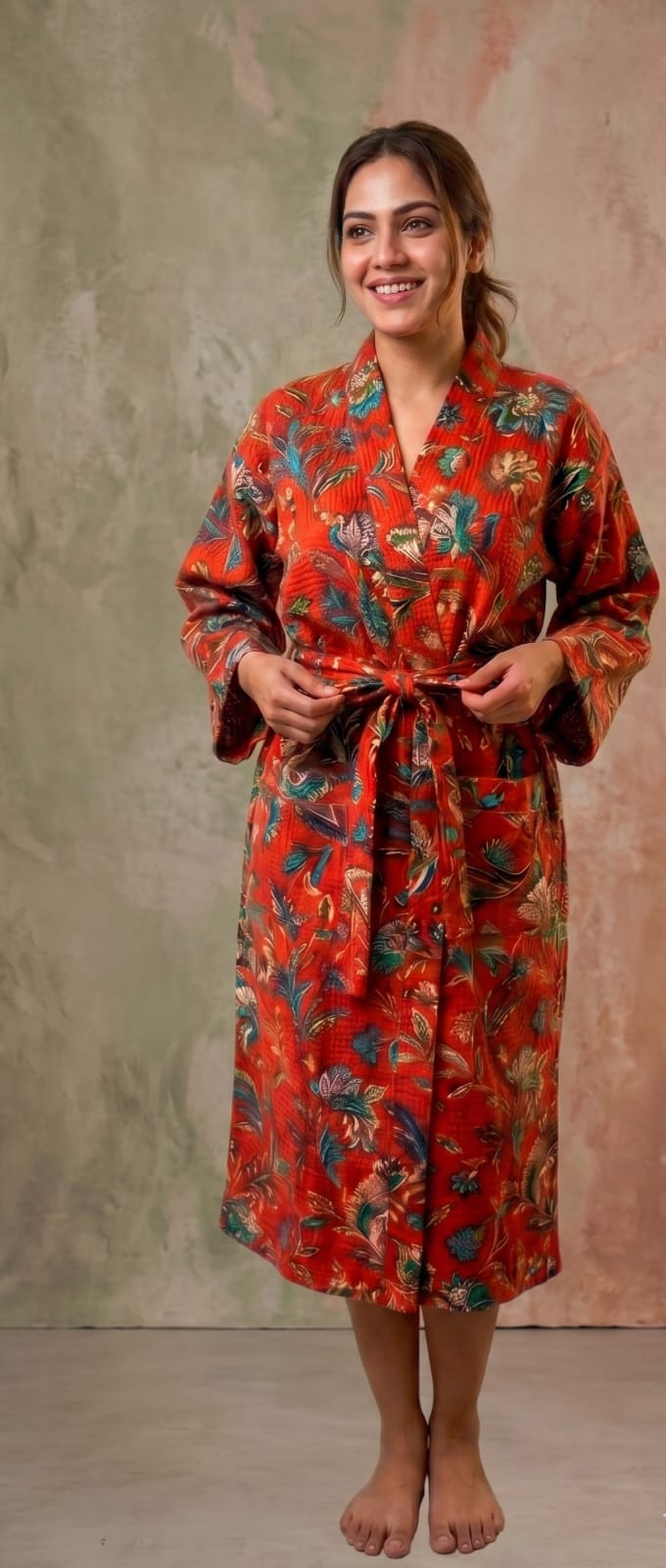 Signature Waffle Bathrobe- Red