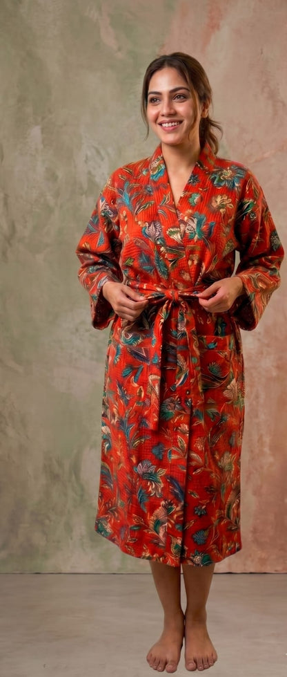 Signature Waffle Bathrobe- Red