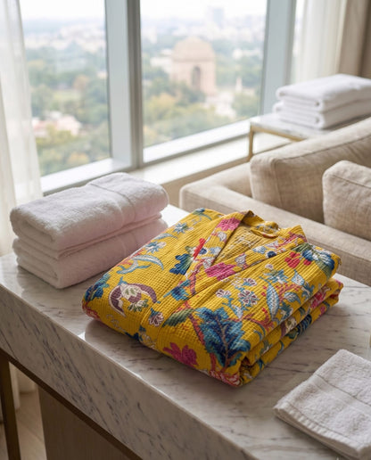 Signature Waffle Bathrobe- Yellow