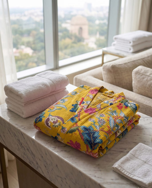 Signature Waffle Bathrobe- Yellow