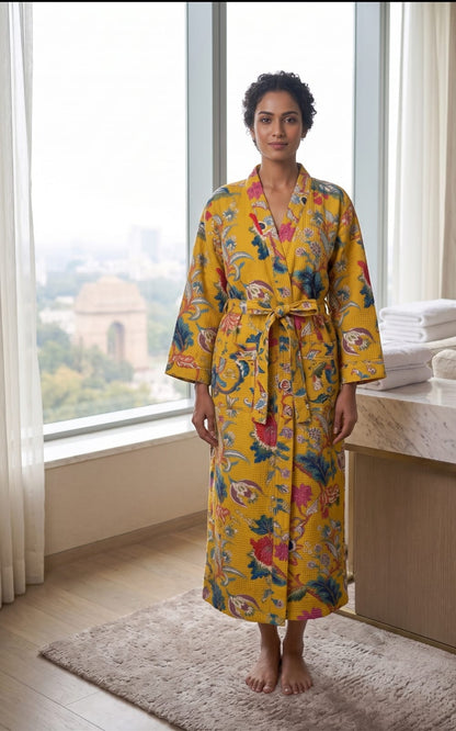 Signature Waffle Bathrobe- Yellow