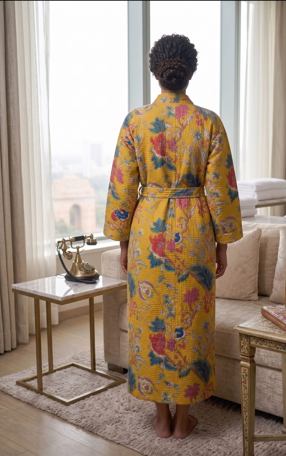 Signature Waffle Bathrobe- Yellow
