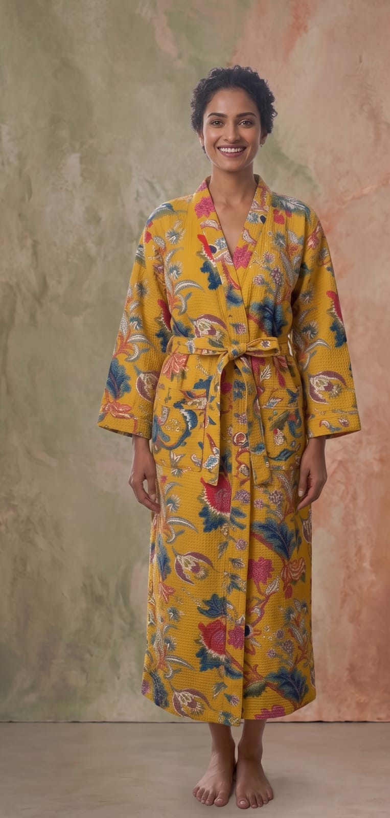 Signature Waffle Bathrobe- Yellow