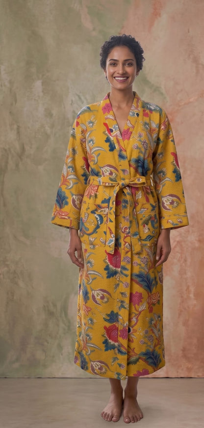 Signature Waffle Bathrobe- Yellow
