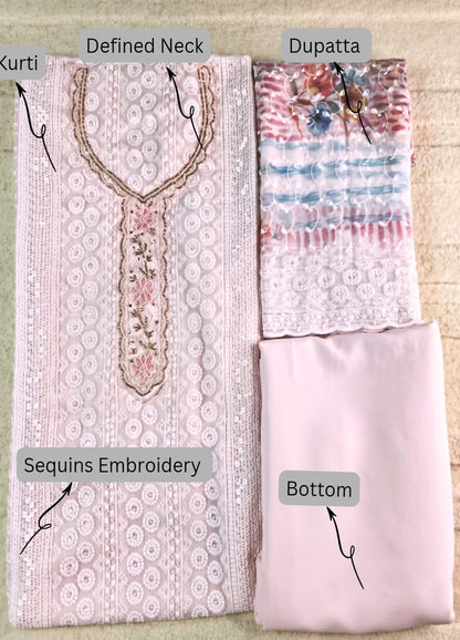 Georgette Floral Unstitched Suit- Baby Pink