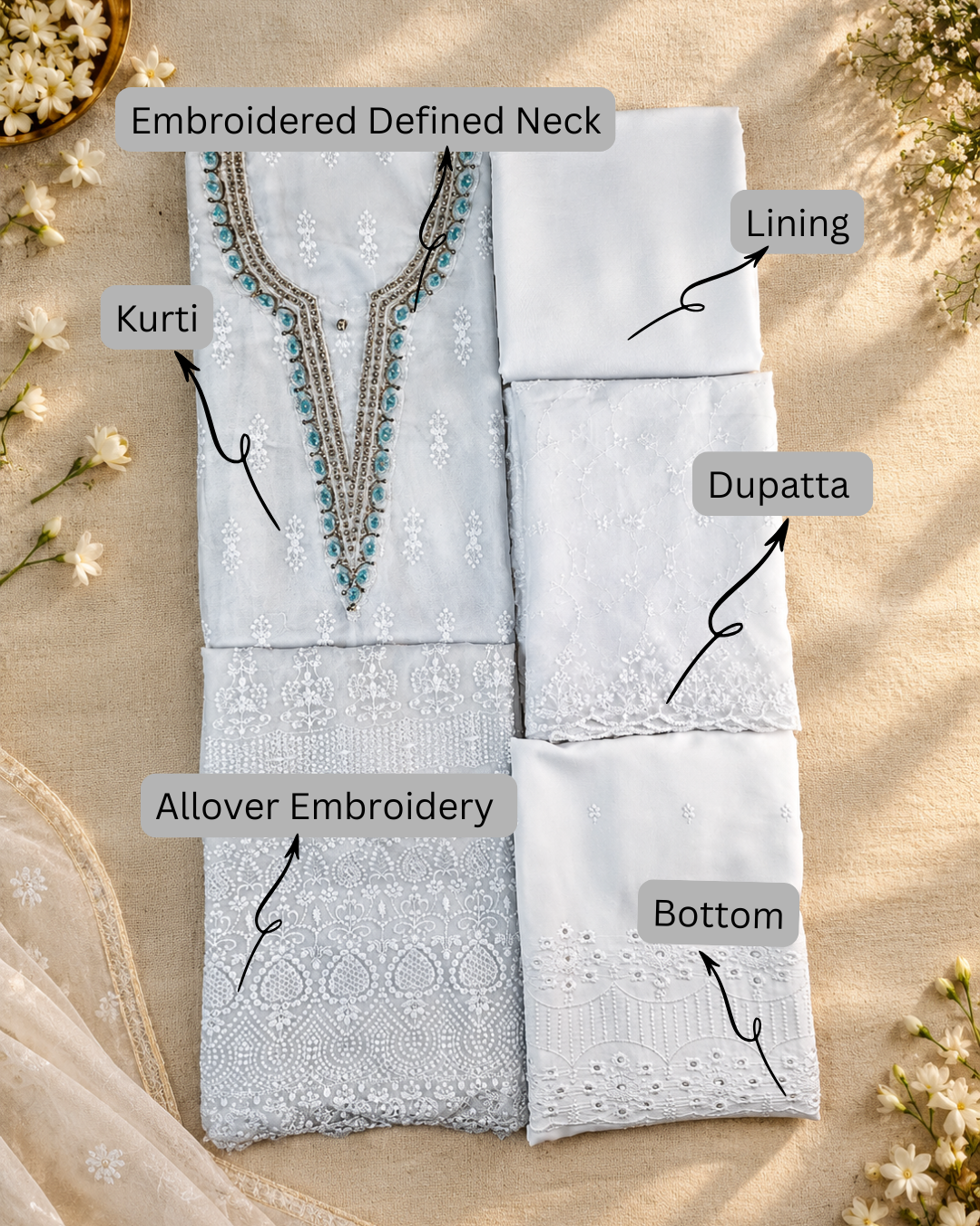 Georgette Embroidered Unstitched Suit- Safed Noor- Blue