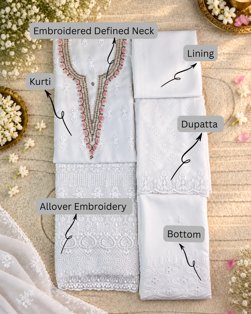 Georgette Embroidered Unstitched Suit- Safed Noor- Pink