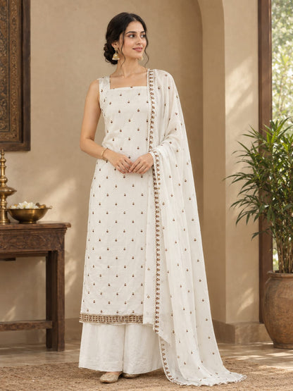 Cotton Embroidered Unstitched Suit- Gulmohar Zari Buti Maroon