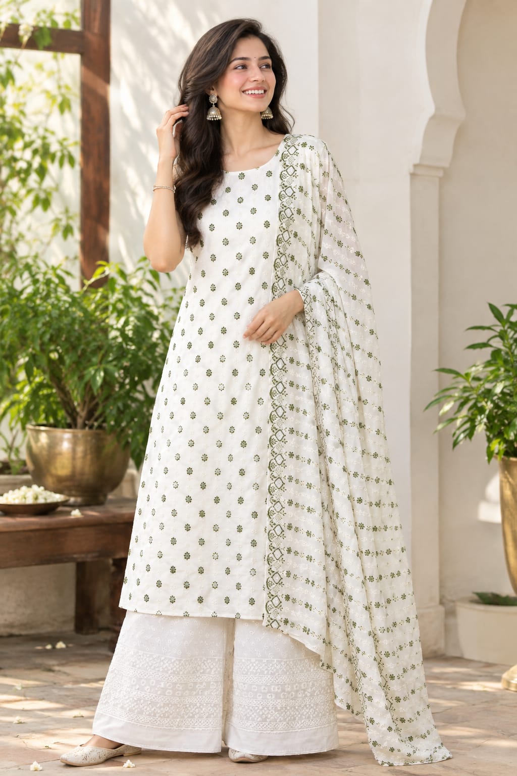 Cotton Embroidered Unstitched Suit- Gulnaar Olive Green