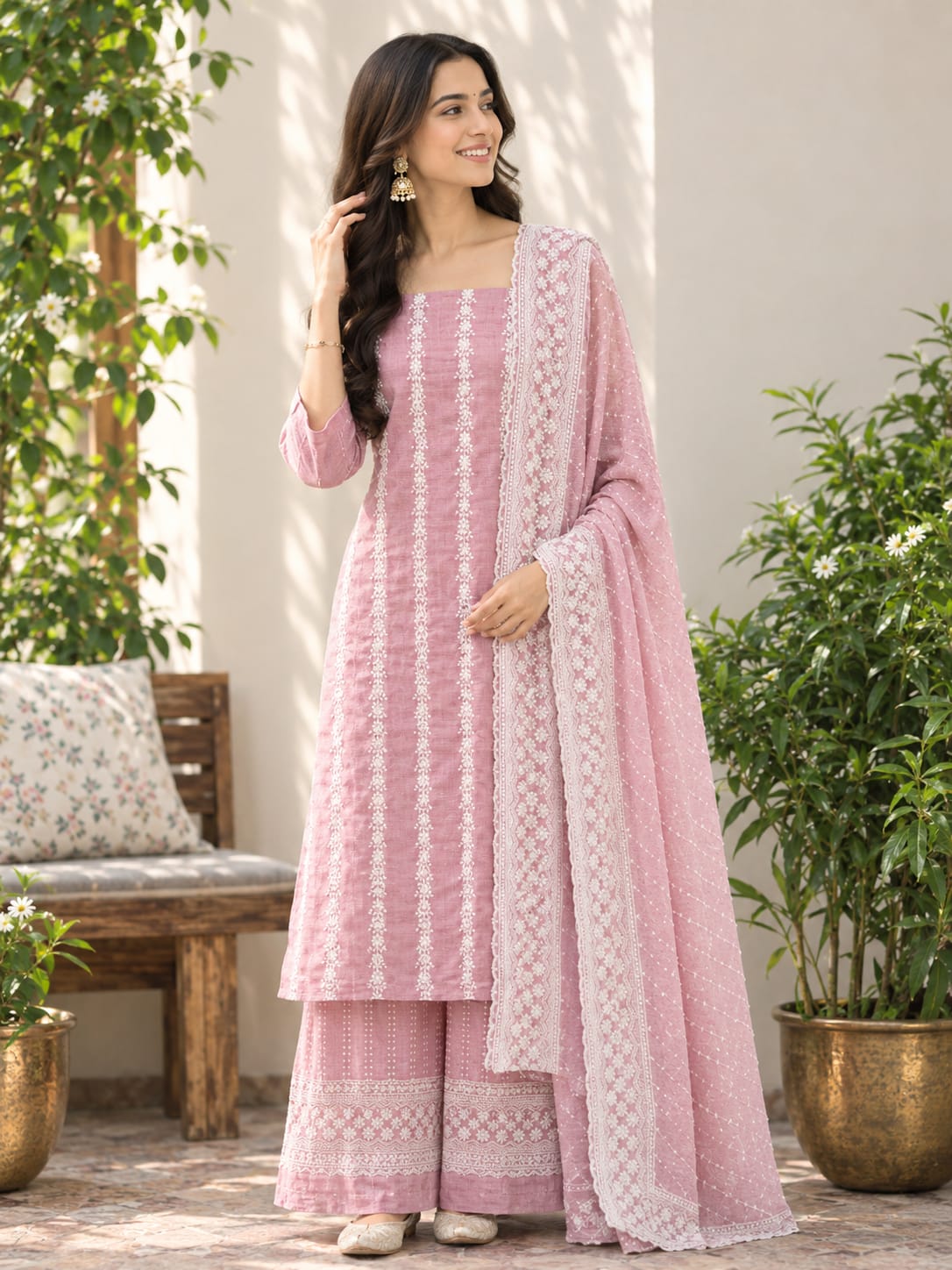 Cotton Embroidered Unstitched Suit- Meher Dusty Pink Bel