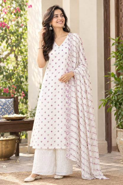 Cotton Embroidered Unstitched Suit- Gulnaar Purple