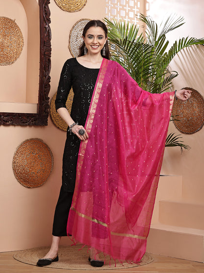 Dupatta-Banarasi Chanderi Buti- Rani Pink