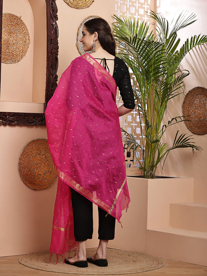 Dupatta-Banarasi Chanderi Buti- Rani Pink