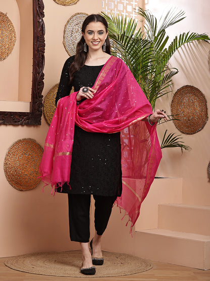 Dupatta-Banarasi Chanderi Buti- Rani Pink