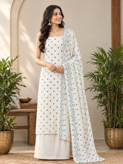 Cotton Embroidered Unstitched Suit- Gulnaar Teal Blue