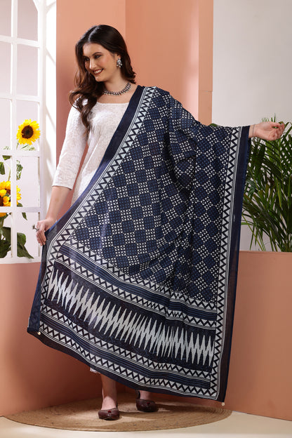 Dupatta-Mul Cotton - Indigo Blue 2