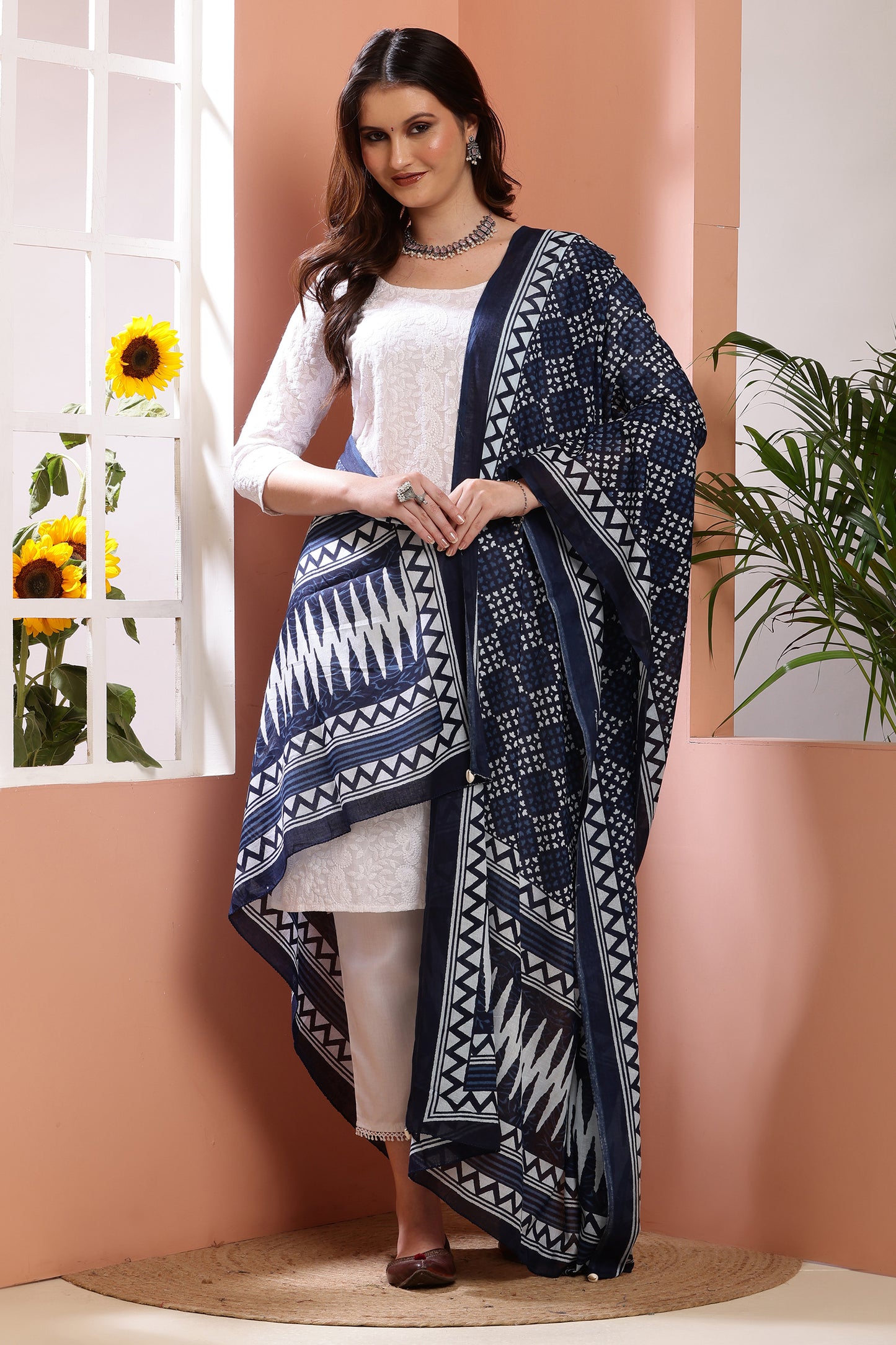 Dupatta-Mul Cotton - Indigo Blue 2