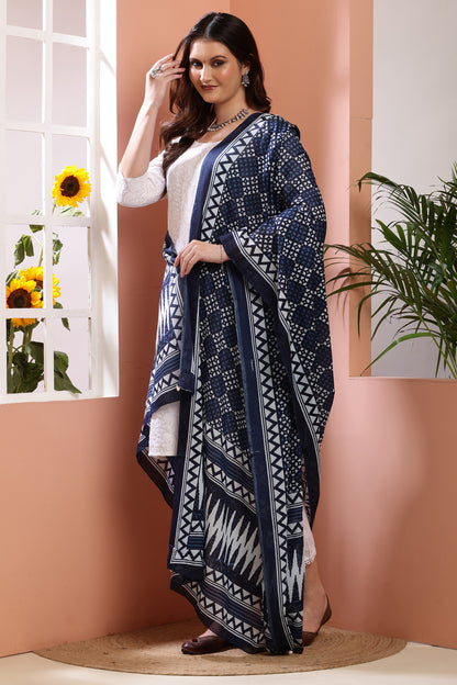 Dupatta-Mul Cotton - Indigo Blue 2