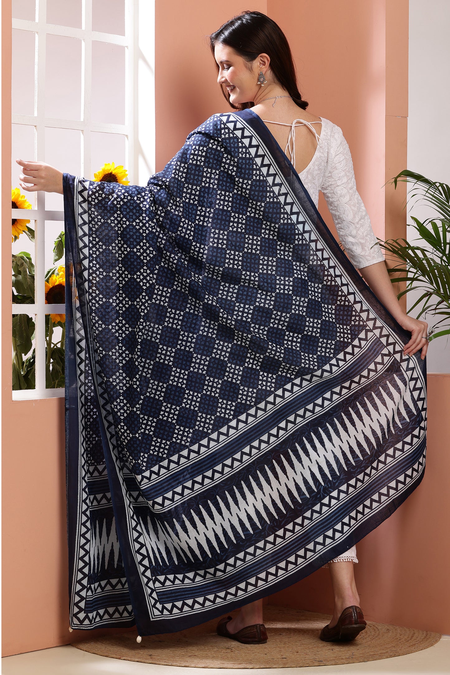 Dupatta-Mul Cotton - Indigo Blue 2