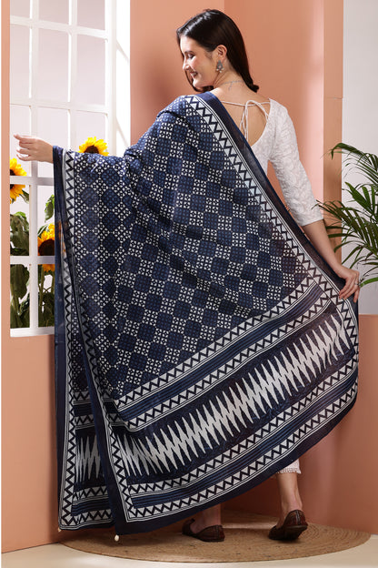 Dupatta-Mul Cotton - Indigo Blue 2
