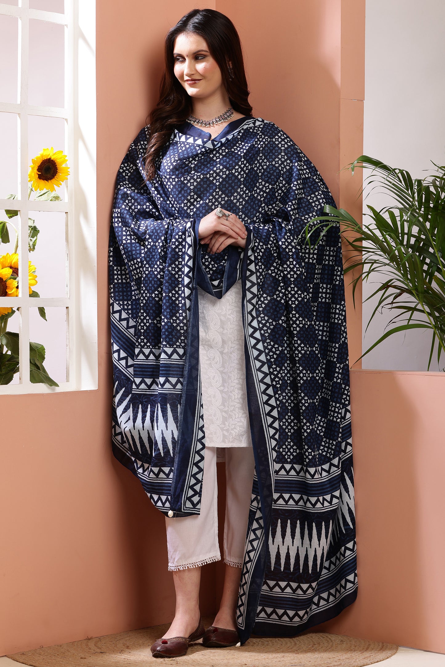 Dupatta-Mul Cotton - Indigo Blue 2