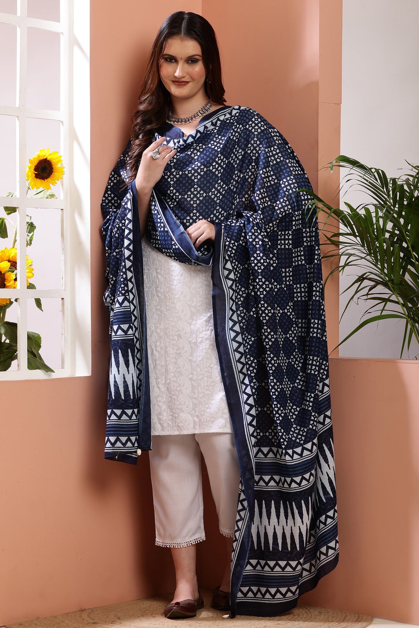 Dupatta-Mul Cotton - Indigo Blue 2