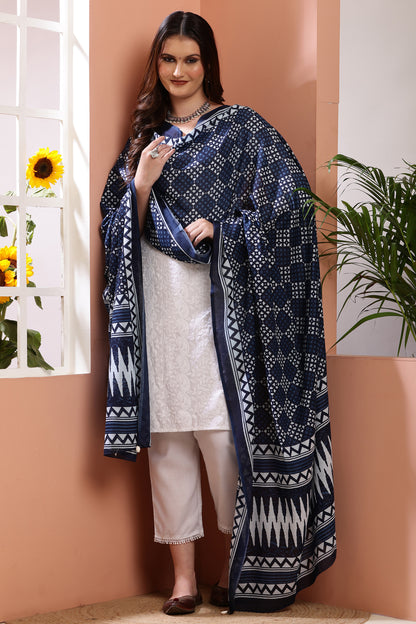 Dupatta-Mul Cotton - Indigo Blue 2