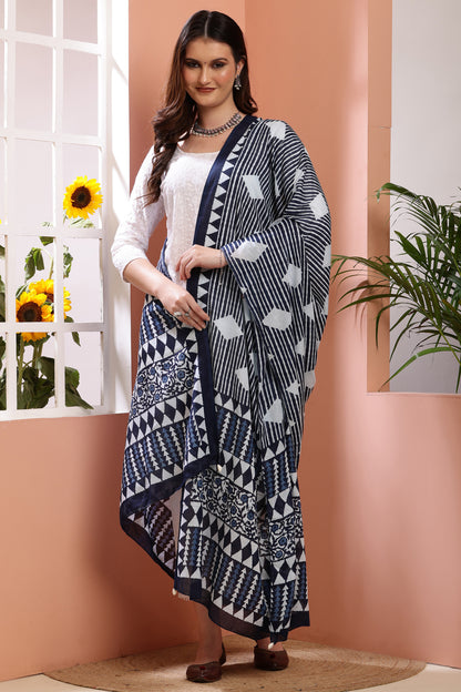 Dupatta-Mul Cotton - Indigo Blue 5