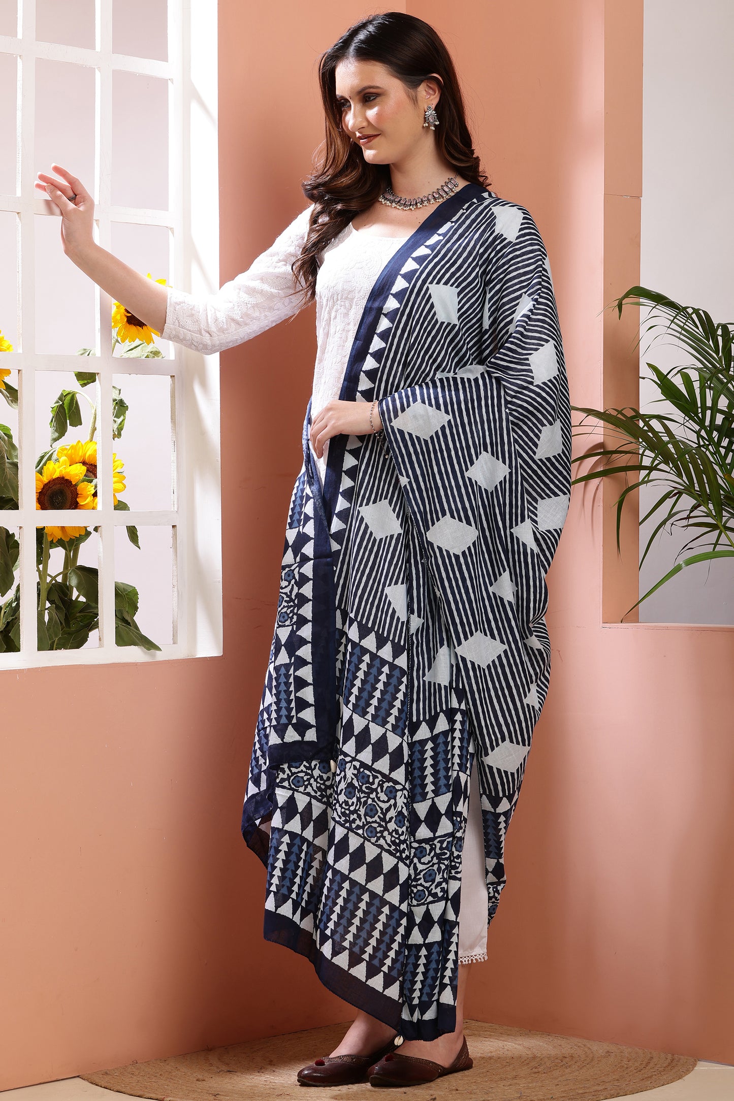 Dupatta-Mul Cotton - Indigo Blue 5
