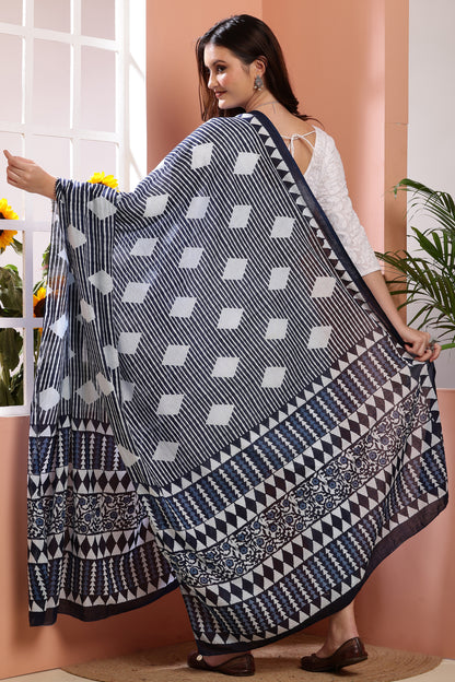 Dupatta-Mul Cotton - Indigo Blue 5