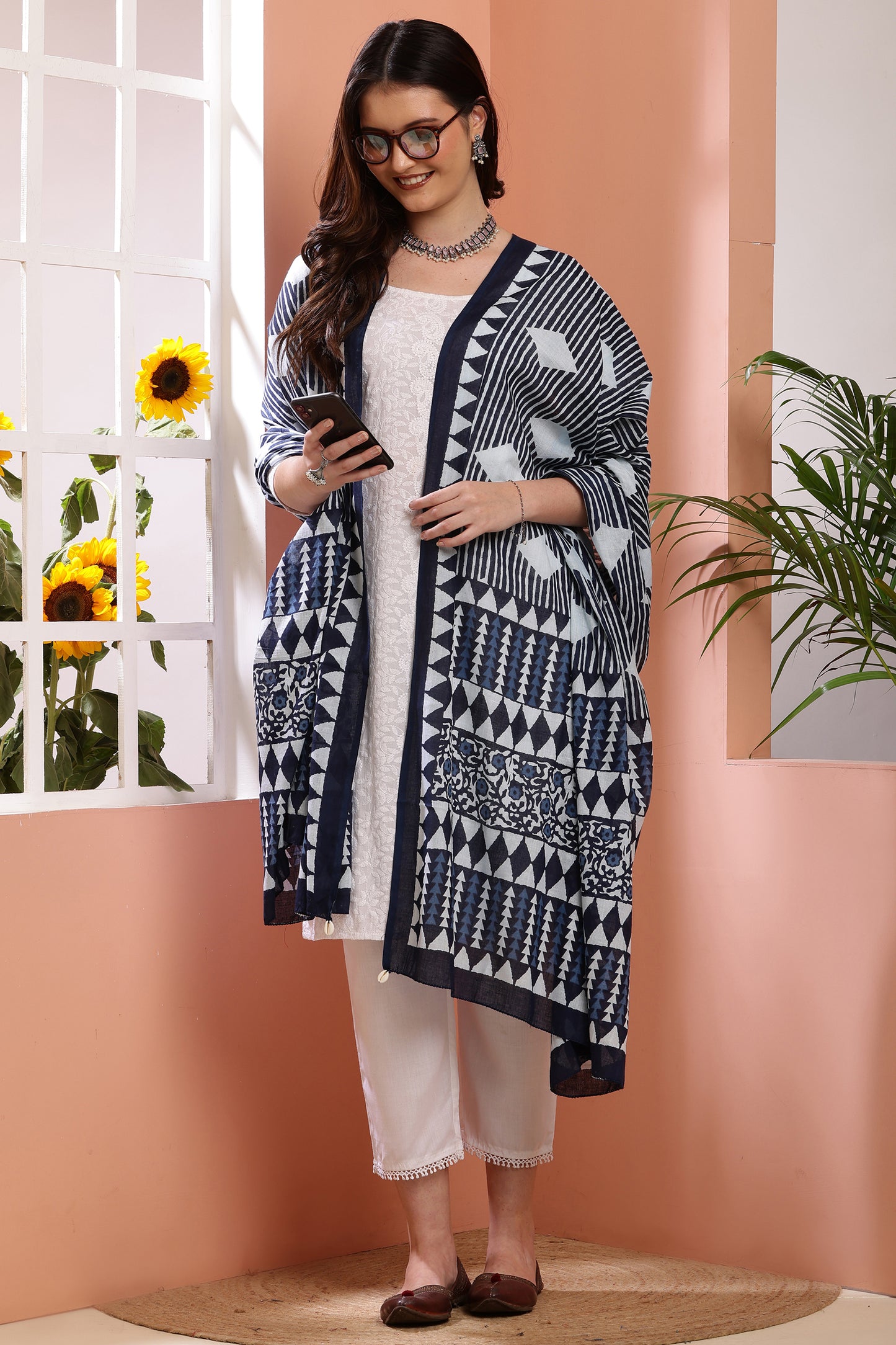 Dupatta-Mul Cotton - Indigo Blue 5