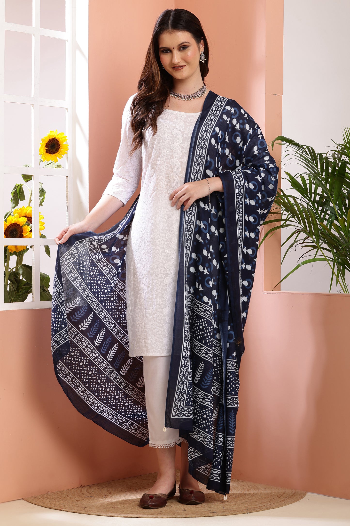 Dupatta-Mul Cotton - Indigo Blue 1