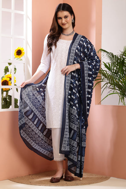 Dupatta-Mul Cotton - Indigo Blue 1