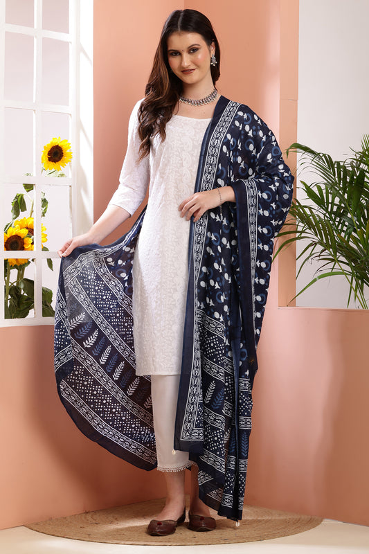 Dupatta-Mul Cotton - Indigo Blue 1