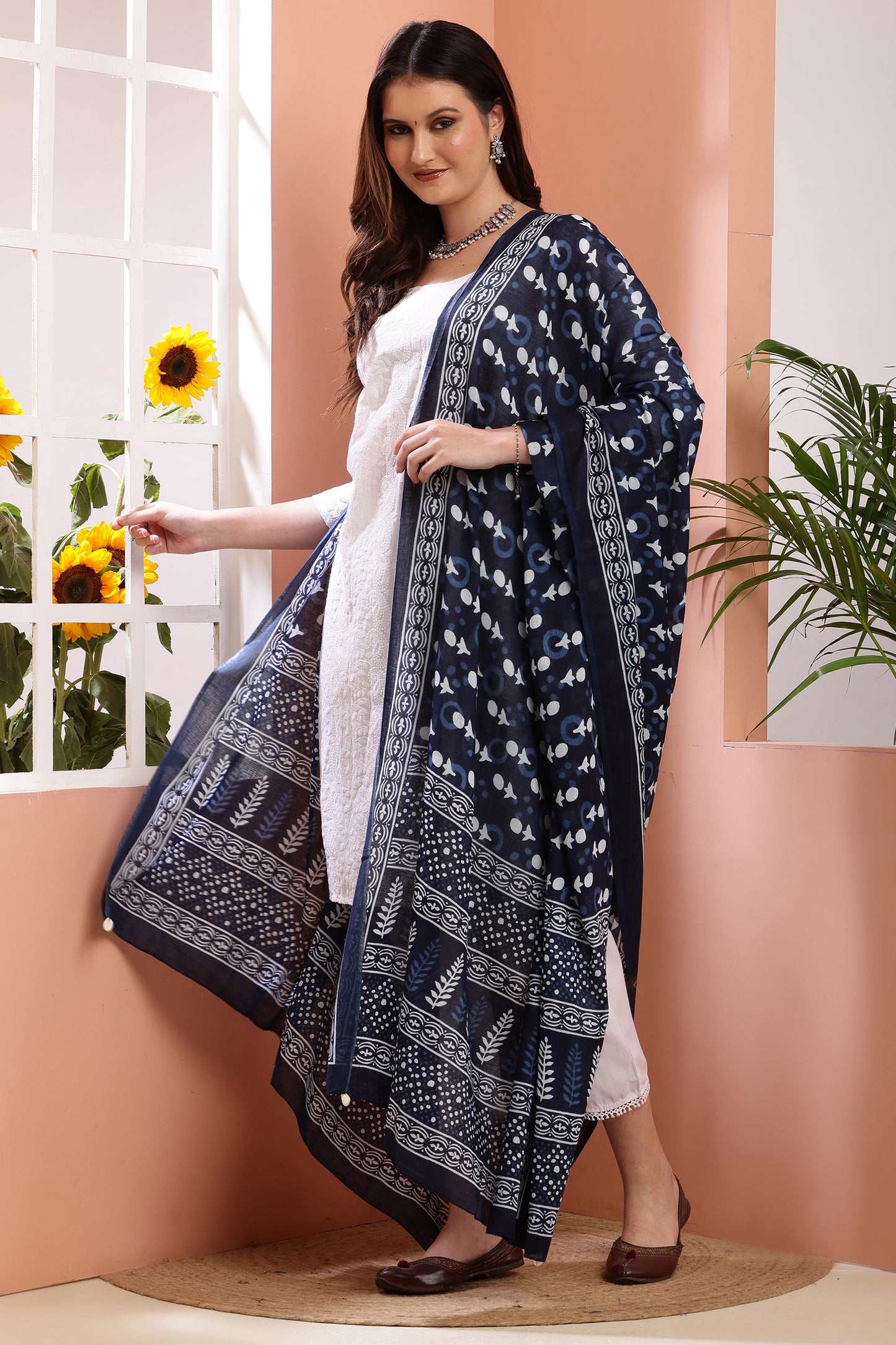 Dupatta-Mul Cotton - Indigo Blue 1