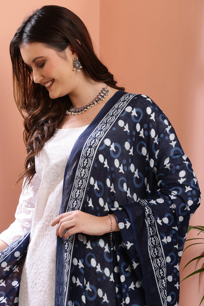 Dupatta-Mul Cotton - Indigo Blue 1