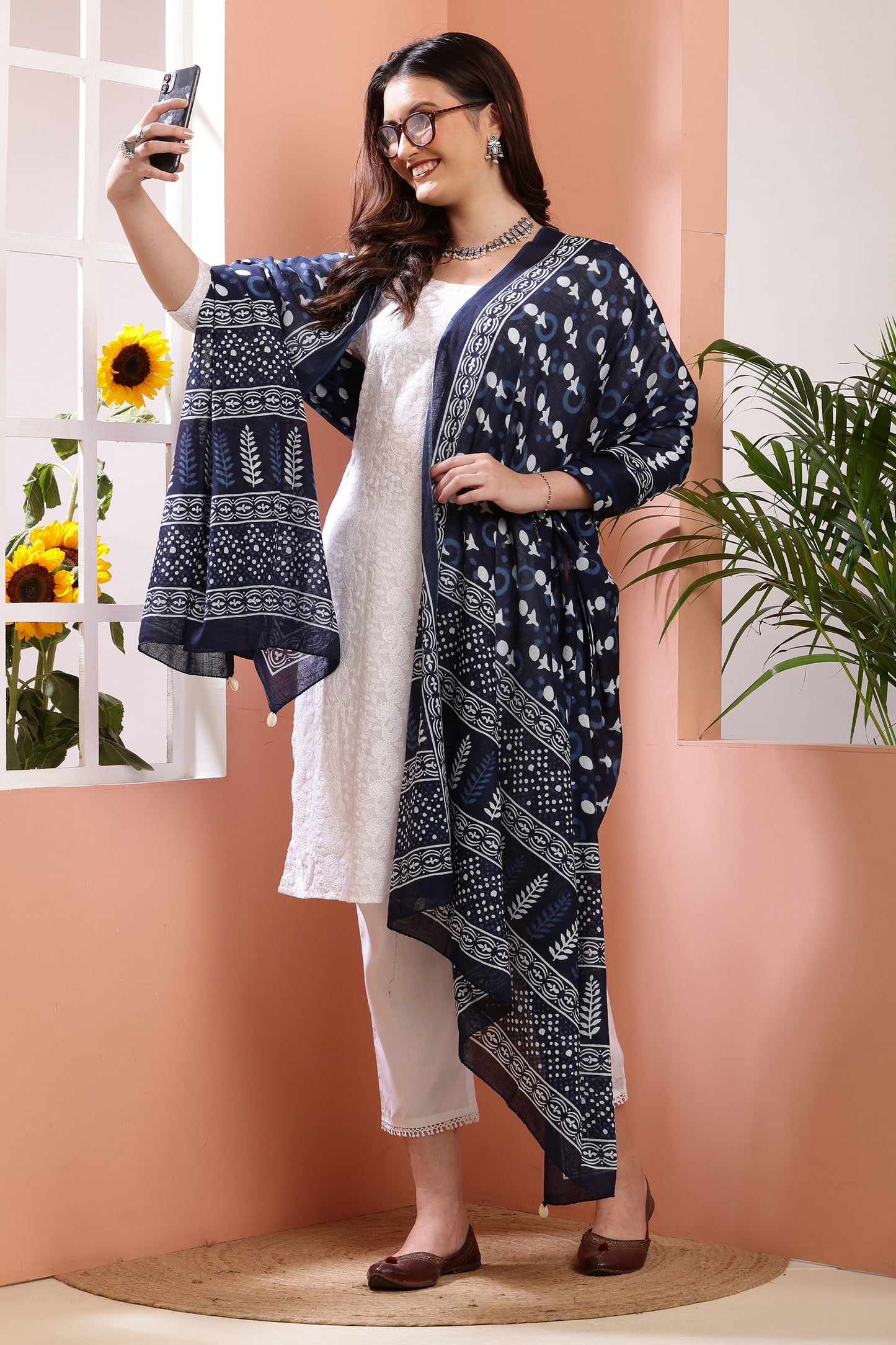 Dupatta-Mul Cotton - Indigo Blue 1