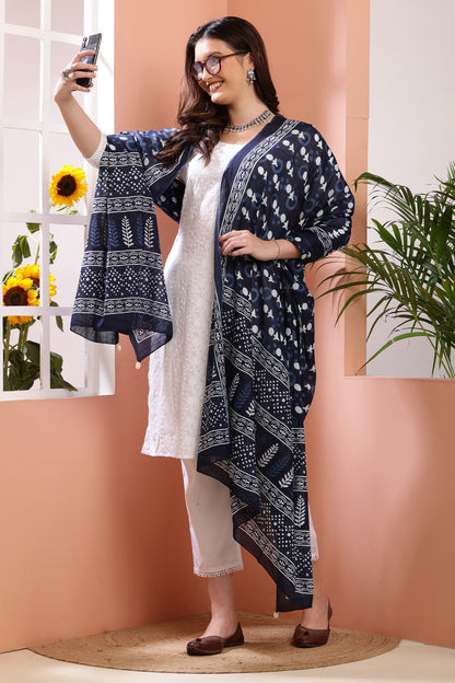 Dupatta-Mul Cotton - Indigo Blue 1