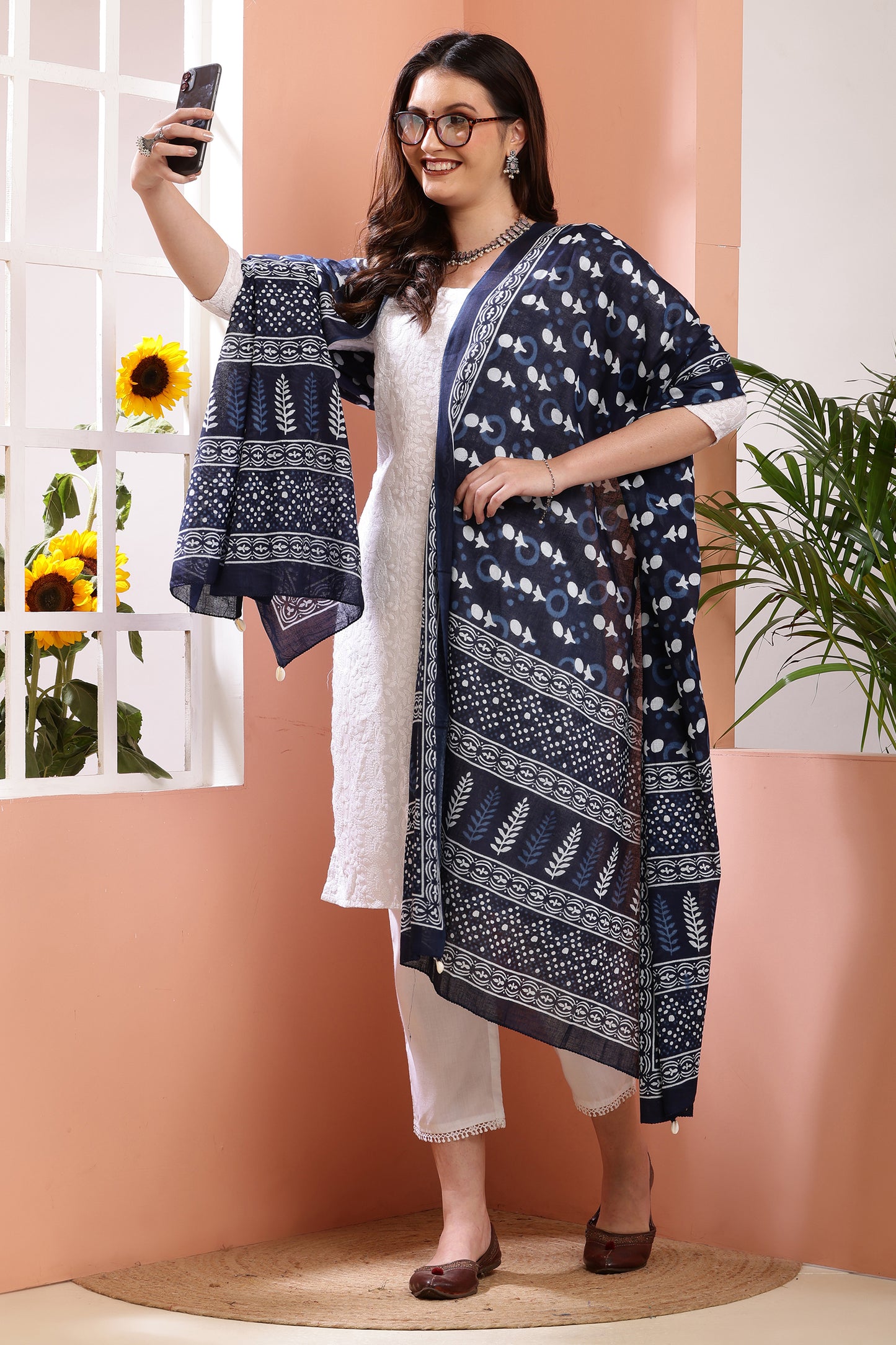 Dupatta-Mul Cotton - Indigo Blue 1