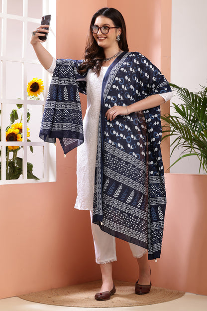 Dupatta-Mul Cotton - Indigo Blue 1