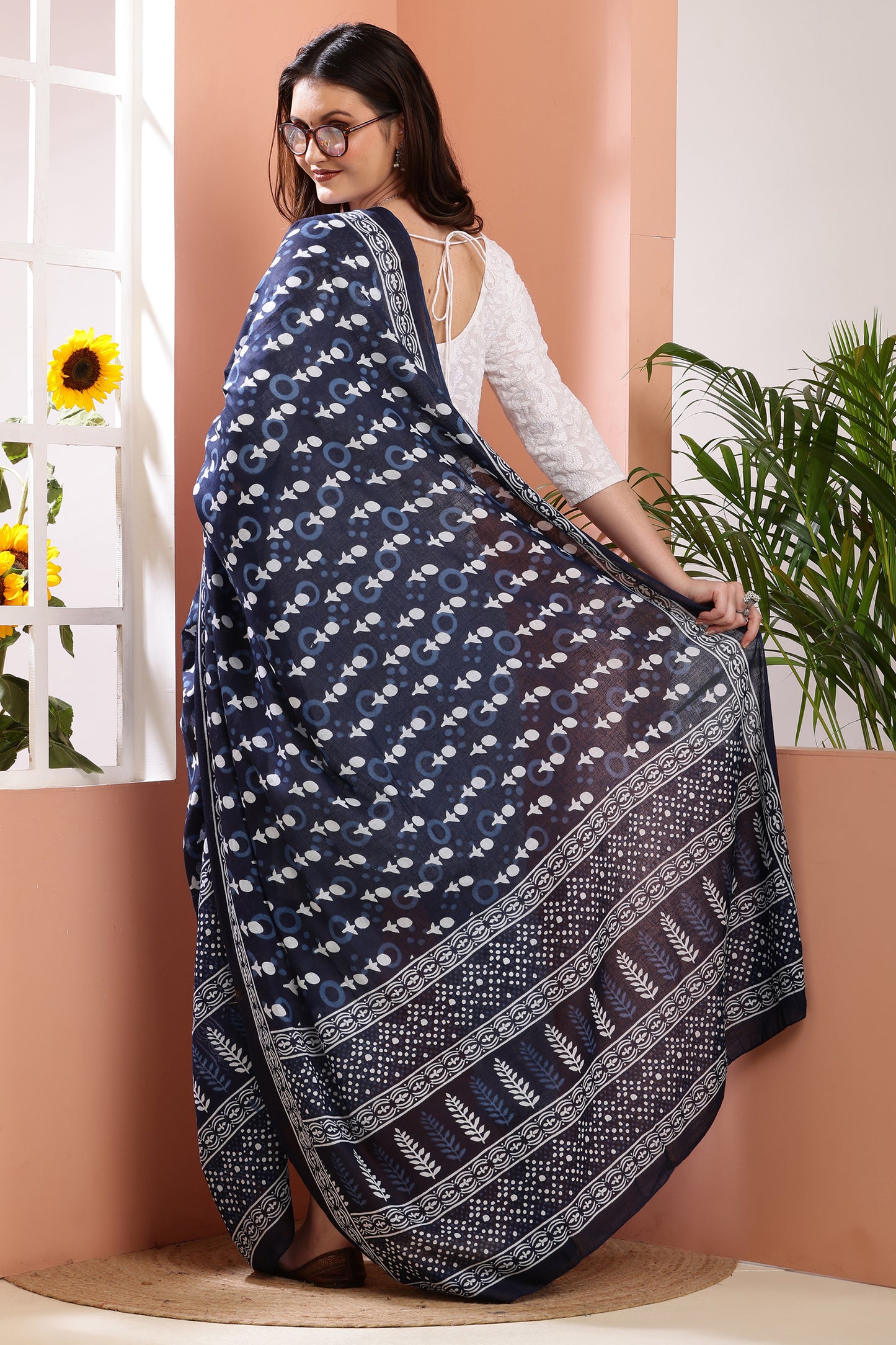 Dupatta-Mul Cotton - Indigo Blue 1