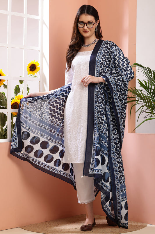 Dupatta-Mul Cotton - Indigo Blue 4