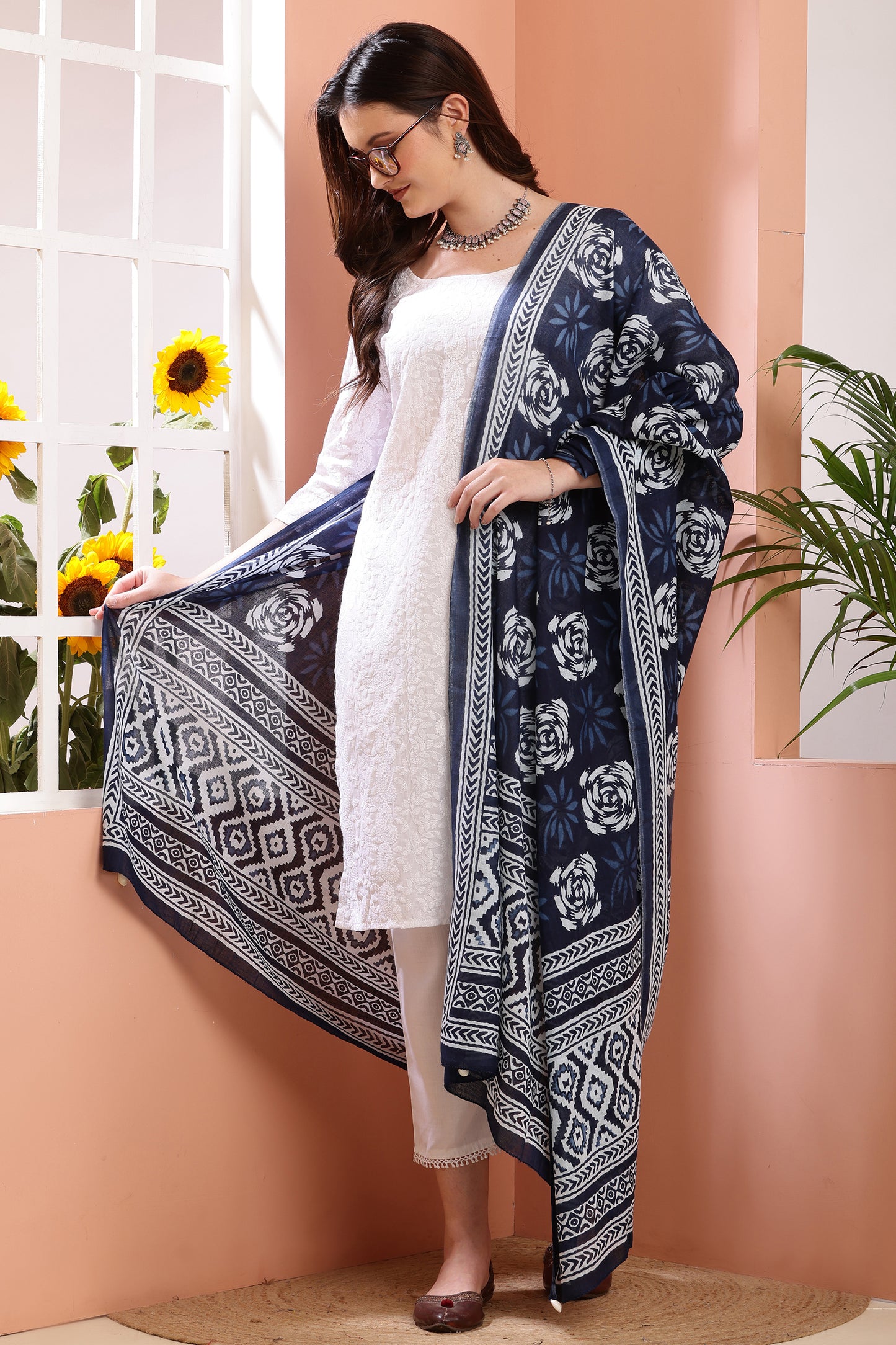 Dupatta-Mul Cotton - Indigo Blue 3