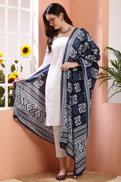 Dupatta-Mul Cotton - Indigo Blue 3